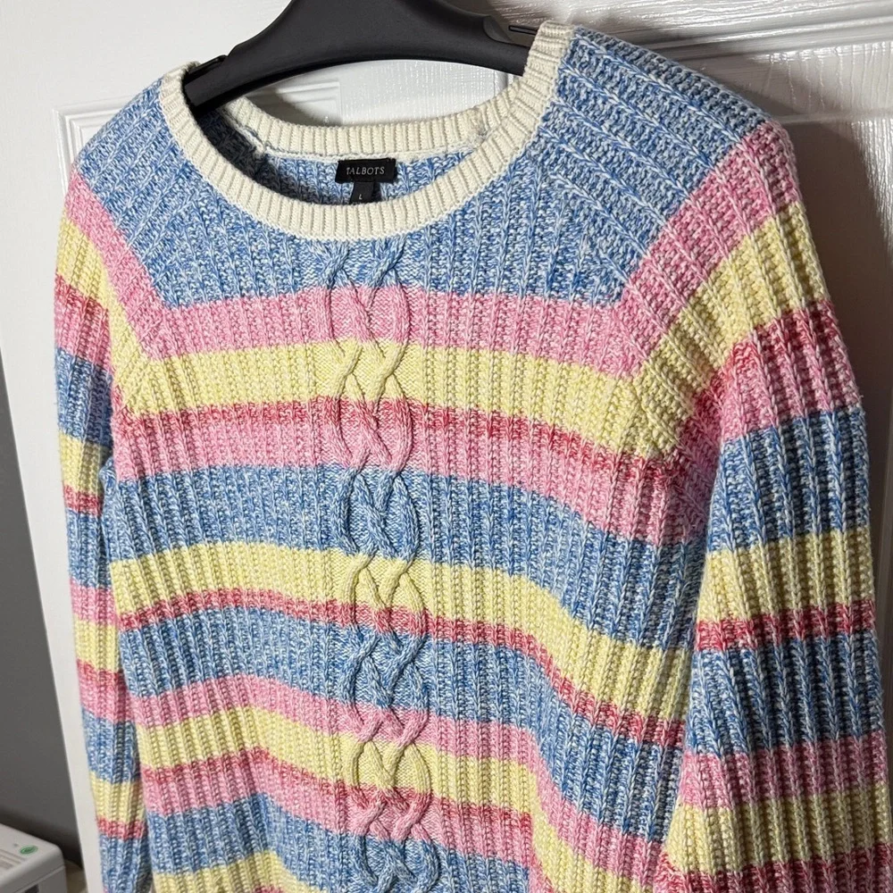 Talbots Pastel Striped Crew Neck Sweater